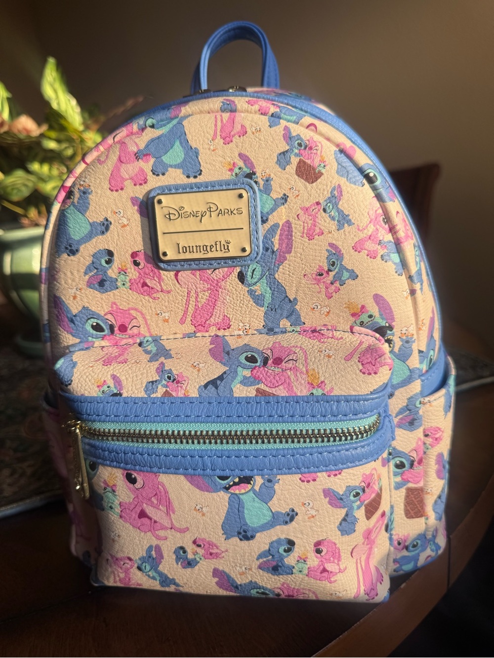 Loungefly Kids Pink and Blue Stitch All-Over Print Mini Backpack
